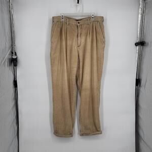 Bugle Boy Originals Pants Mens 38x32 Beige Corduroy Pleated Relaxed Casual Cuff